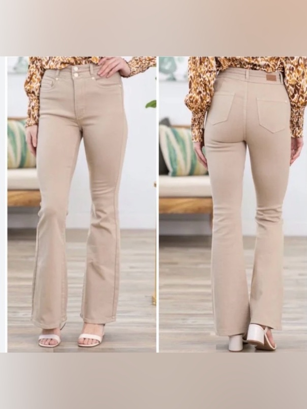 Judy Blue High-Rise Flare Jeans in Beige